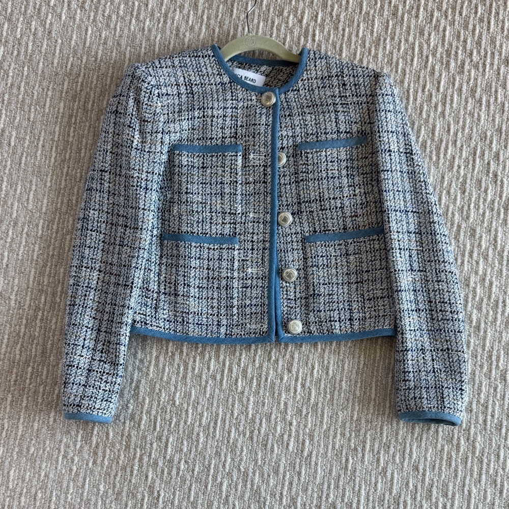 Veronica Beard Tweed Blazer with Blue Accents